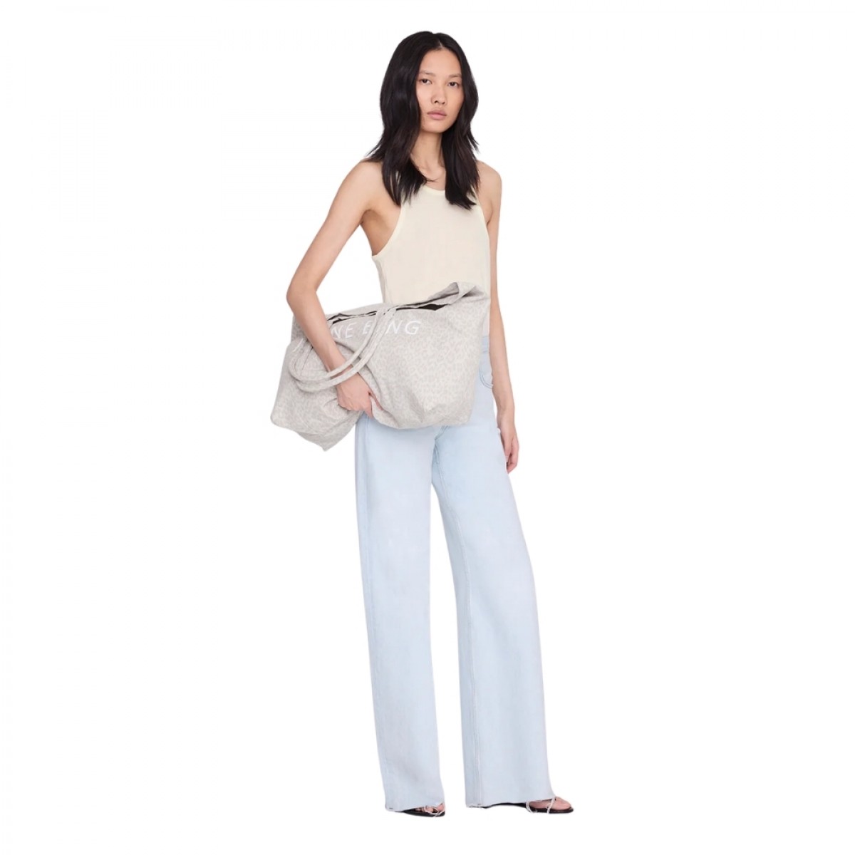 anine bing tote leopard - washed white - look