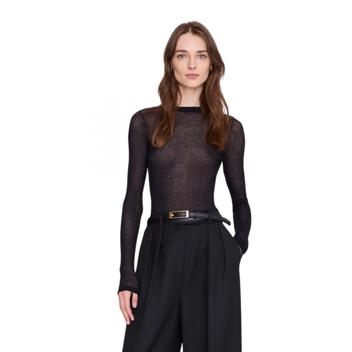 anine bing tiana sweater - black - model front