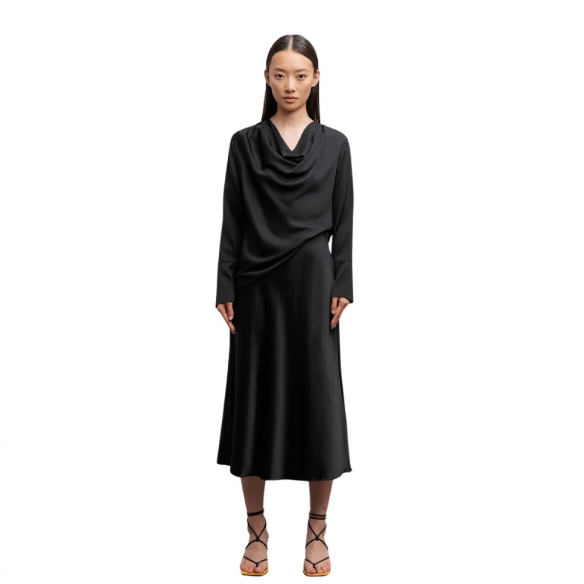 hana satin silk skirt - black - look 2