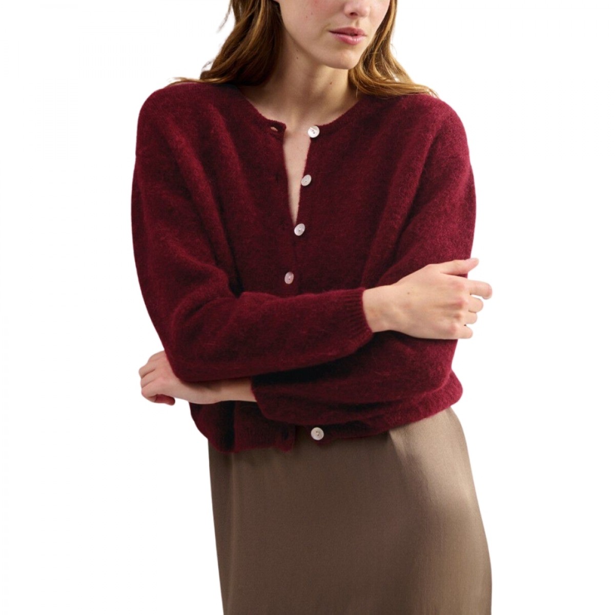 women's cardigan vitow - cherry tree melange - model look 