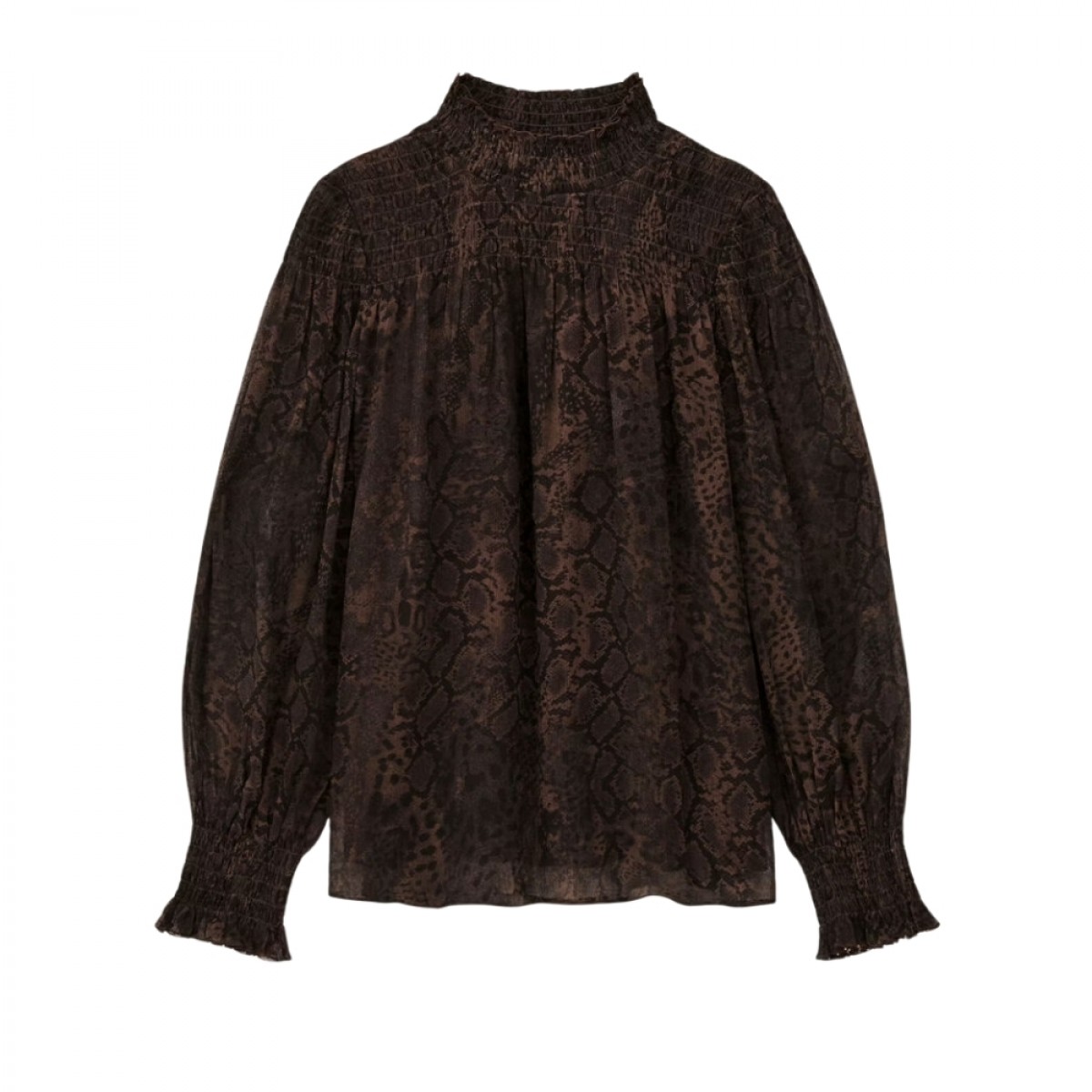 high neck blouse shamy - marron - front