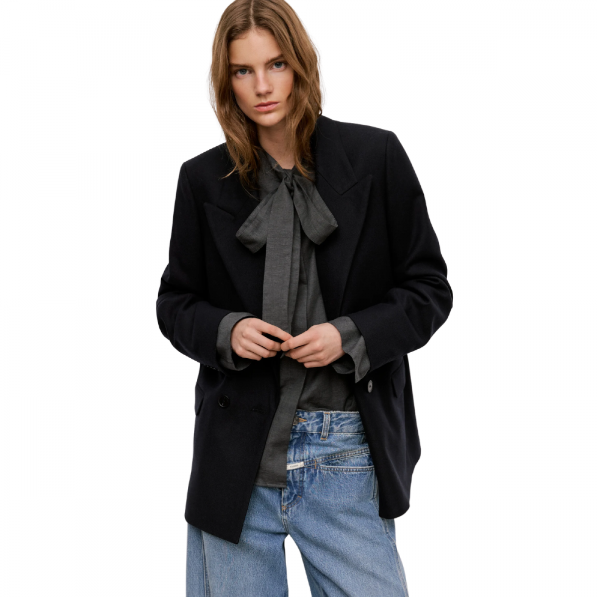 closed fitted doublebreasted blazer - dark night - model front