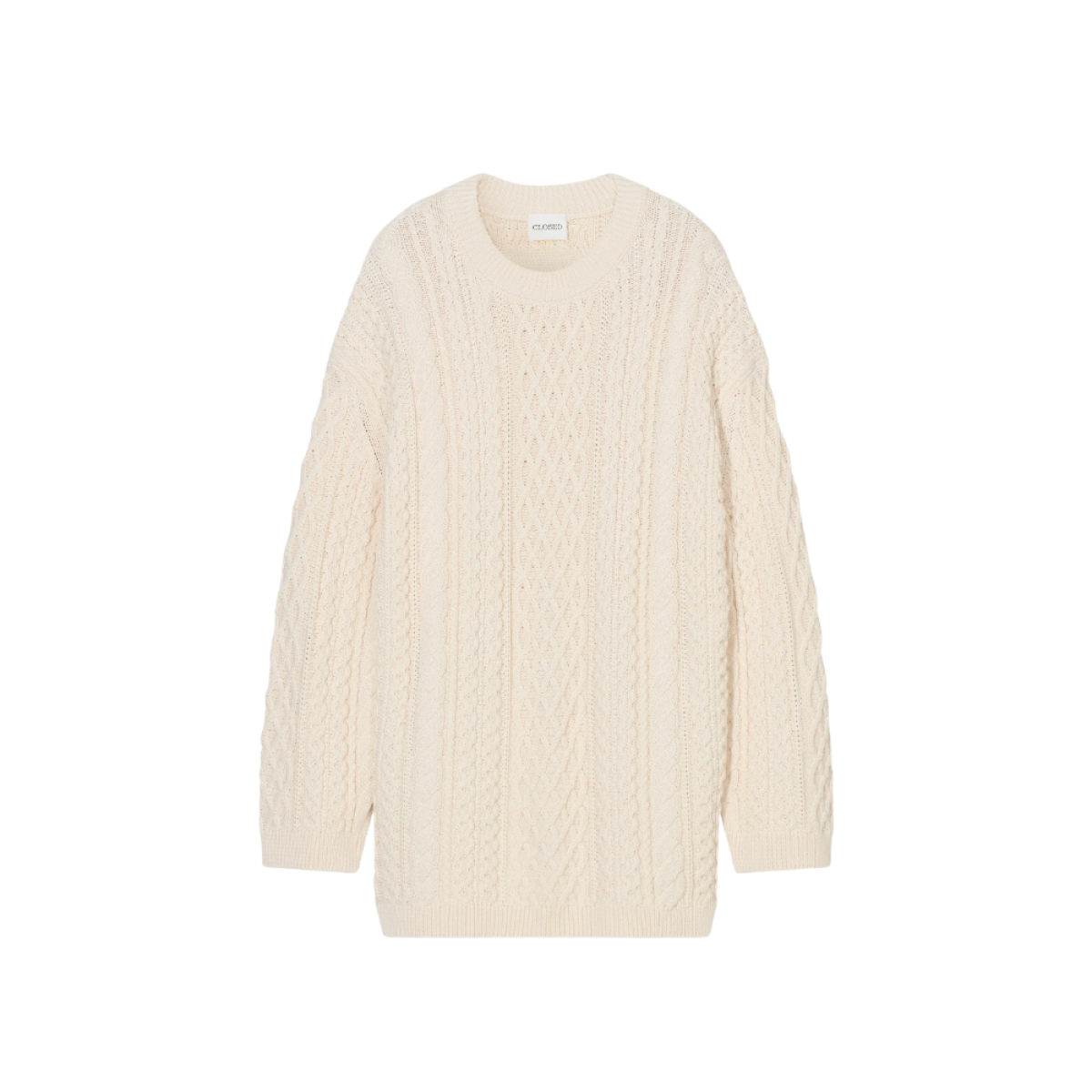 closed crew neck long sleeve - whipped cream - front