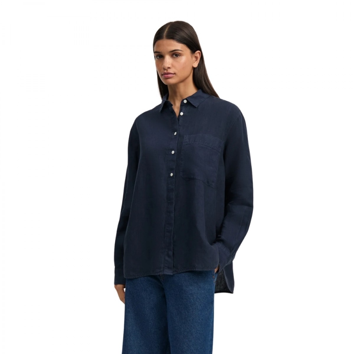 aiayu lynette linen - navy - model front