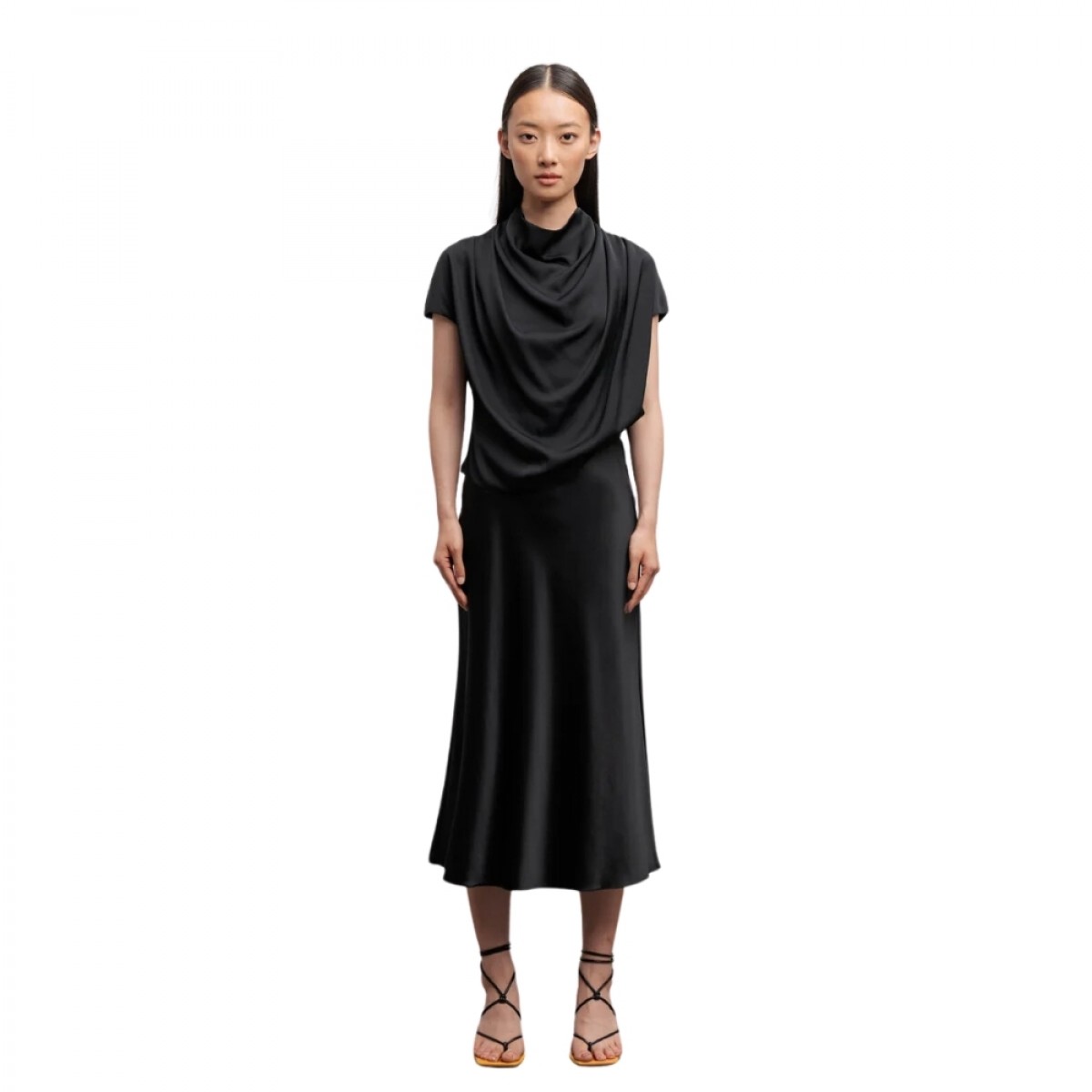 hana satin silk skirt - black - look 1