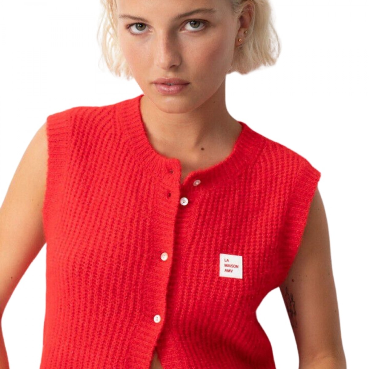 women's gilets east - chili pepper melange - front look