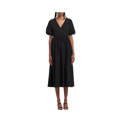 v neck dress with puff sleeves - black v neck dress with puff sleeves - black