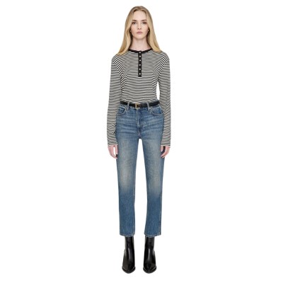anine bing alessia long sleeve tee - cream and black stripe