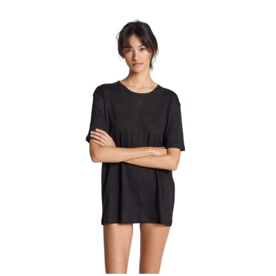 nynne s/s linen tee - black