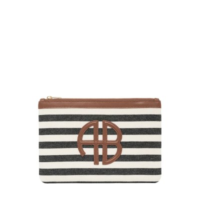 anine bing pouch - black and natural stripe
