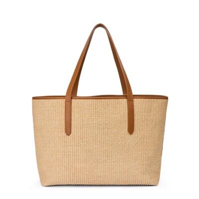 karin large tote bag natural raffia - cognac