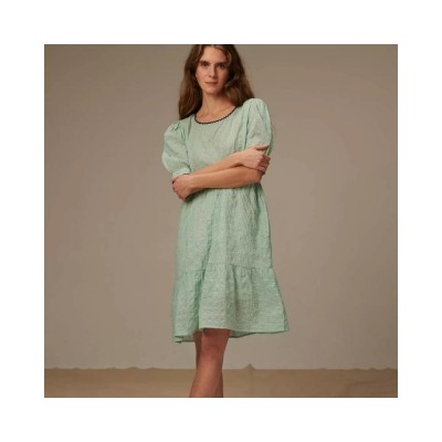 romea puffed check dress - green romea puffed check dress - green