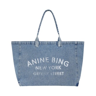 anine bing leo denim tote - lucid blue