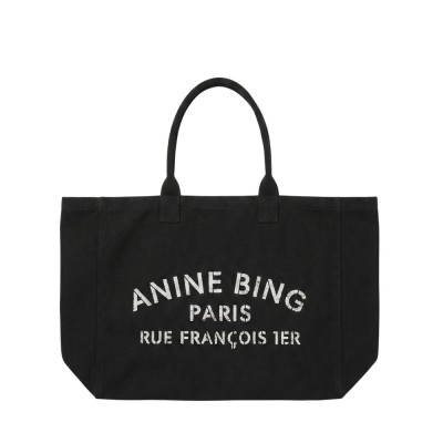 anine bing leo canvas tote - black
