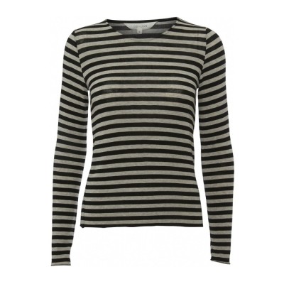 agnete l/s wool top - grey/black