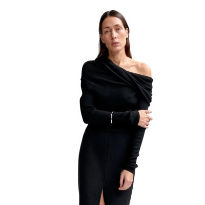 aks label delphine merino top - black