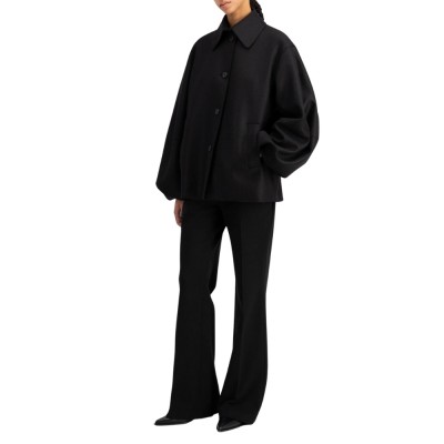 women puff sleeves jacket pressed wool - black