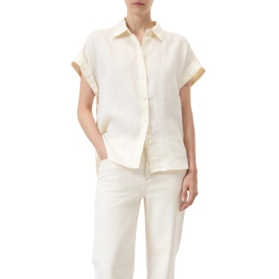 closed sleeveless linen shirt - ivory