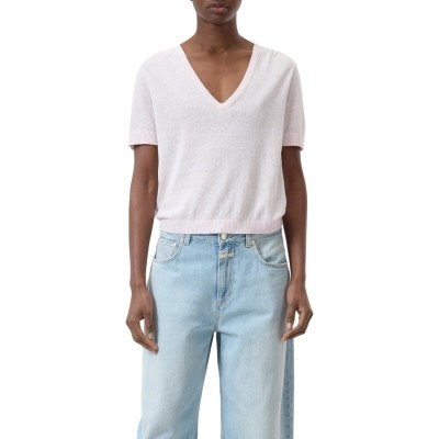 closed v-neck short sleeve knit - milkshake pink