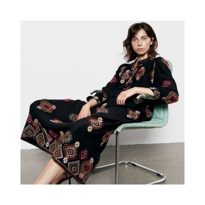 signe embroidered kjole - black signe embroidered kjole - black