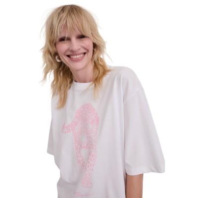 t-shirt tegan cotton rose leopard - white