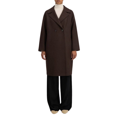 women dropped shoulder d.b. coat pressed wool - dark brown