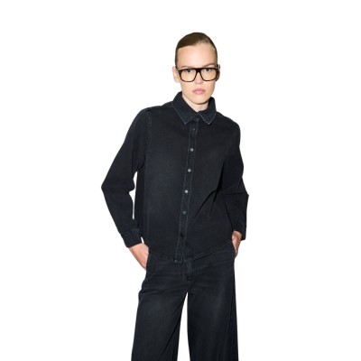 trw ellen denim shirt wash milano black - black