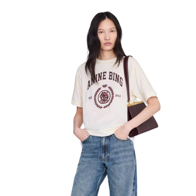 anine bing jaylin tee collegiate - cream - model front