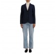 women stand up collar blazer light pressed wool - navy blue