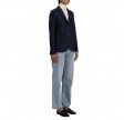 women stand up collar blazer light pressed wool - navy blue